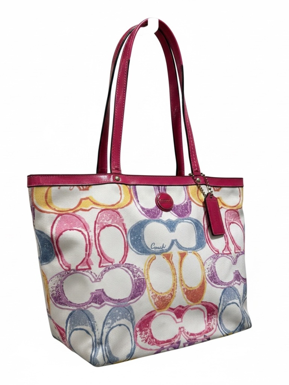 Coach Multicolor Signature Tote with Pink Trim and Handles